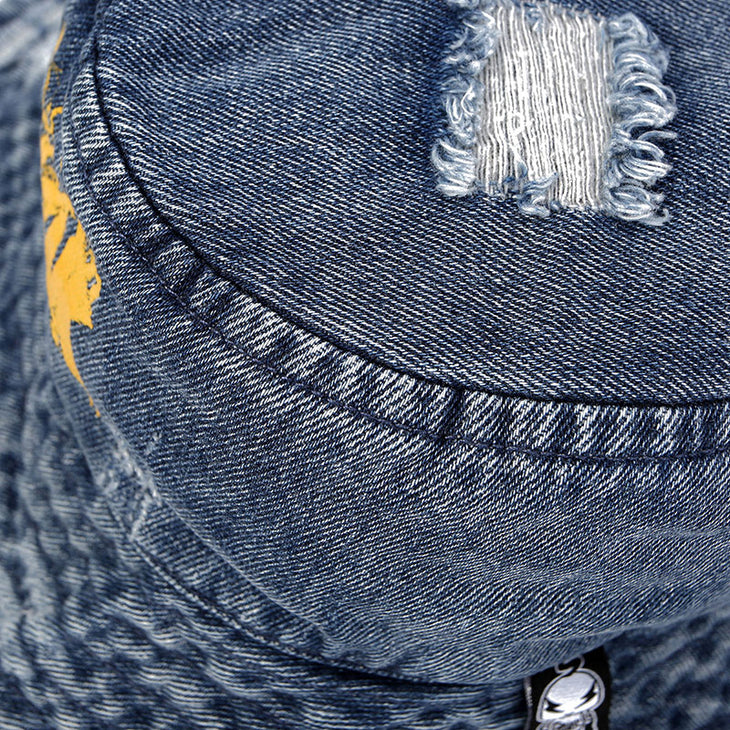 【GENANX2024NEW】Ripped print pleated textured brim Cowboy blue basin hat Fisherman's hat