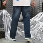 【GENANX2024NEW】Lightning Print cat beard loose straight wash dark blue jeans