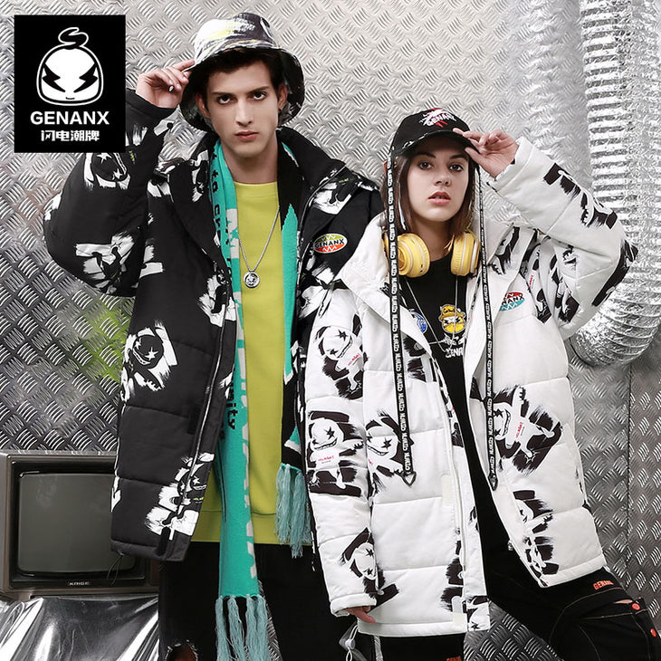 【GENANX2024NEW】Printed detachable hat white down couple down jacket