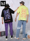 Gradient stack photocopy print cotton loose five-sleeved T-shirt