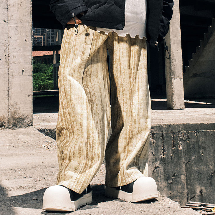 【GENANX2024NEW】Striped thread embroidery loose drop straight tube enzyme wash wide leg pants jeans