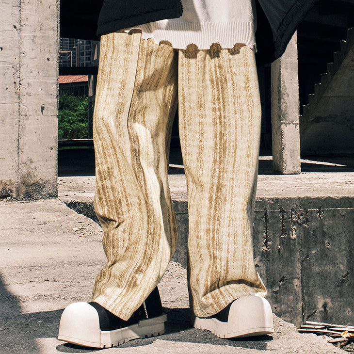 【GENANX2024NEW】Striped thread embroidery loose drop straight tube enzyme wash wide leg pants jeans