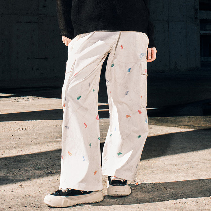 【GENANX2024NEW】Creative spliced side pocket adjustable elastic leg loose straight leg casual pants