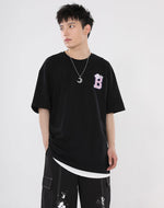 Street style Letter B English print loose round neck cotton T-shirt