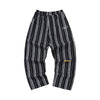 Vertical woven stripe letter-printed label elastic waist straight leg casual pants