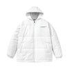 Monogrammed quilted with closed sleeves and hooded zipper white padded jacket