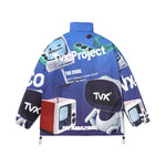 Y2K wind gradient letter TV man printed zipper cotton-padded jacket