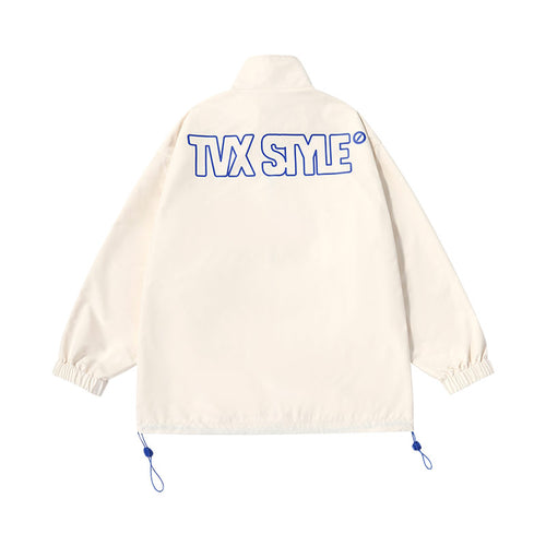 Simple style letter-printed label jacket with adjustable hem standing collar