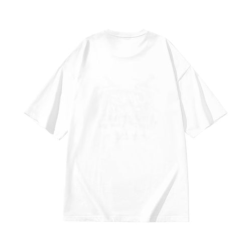 Micro tidal wind tear TV letter-printed white round neck cotton T-shirt