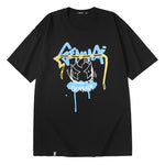 Lightning-king alphabet graffiti print loose shoulder cotton round neck T-shirt