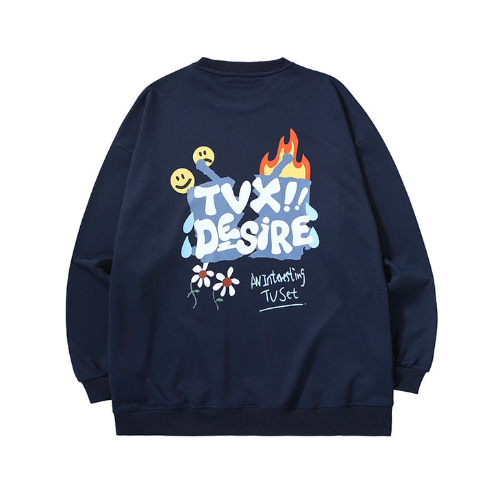 Smiley face flame flower cartoon TV letter-printed non-slip cotton hoodie