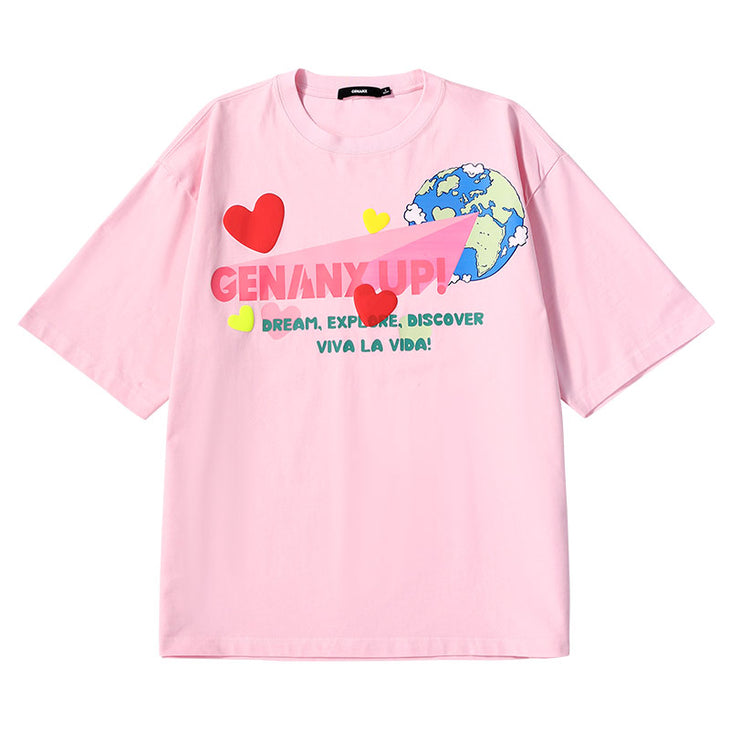Earth Letters Love Foam print loose sleeved cotton T-shirt