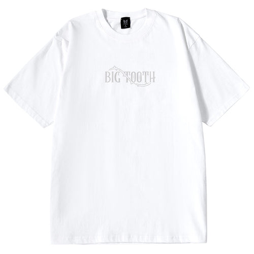 Rosette monogram print loose sleeved cotton round neck T-shirt