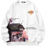 Comic book style Castle cabin print space cotton drop cuff ribbed sleeve hoodie