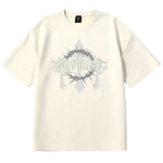 Creative pattern alphabet print loose sleeved suede round neck T-shirt