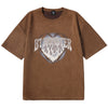 Heart Lock Love Flame monogram print loose shoulder suede T-shirt