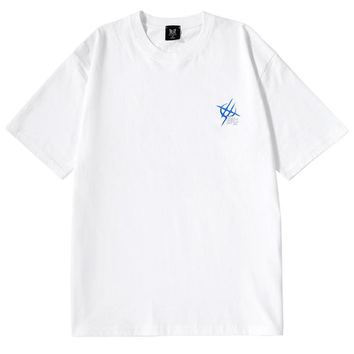 Lightning alphabet print loose sleeved cotton round neck T-shirt