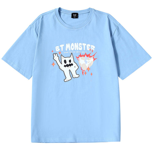 Big Tooth Monster Heart Star letter print loose shoulder combed cotton T-shirt