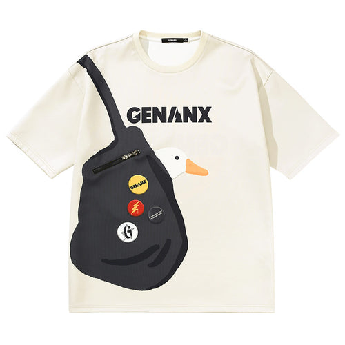 Fun Pocket Duckling shoulder Bag printed sleeved space cotton T-shirt