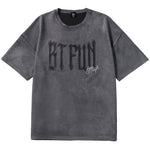 Phantom Alphabet Graffiti print loose sleeved suede crewneck T-shirt