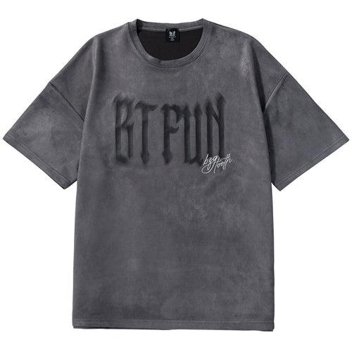 Phantom Alphabet Graffiti print loose sleeved suede crewneck T-shirt