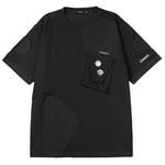 Irregularly laminated fabric patchwork Flash badge embroidered pocket T-shirt