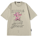 Cartoon Dragon alphabet print loose shoulder heavy cotton T-shirt
