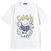 Bear print letter print loose sleeved cotton round neck T-shirt