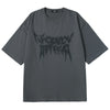 Alphabet graffiti print loose sleeved cotton crewneck T-shirt