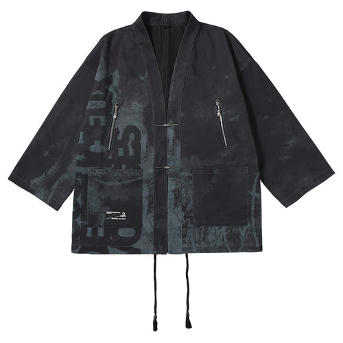 Chinese-style new Chinese ink monogram printed one-line button jacket