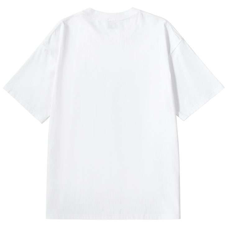 Fun pattern alphabet print loose sleeved cotton round neck T-shirt