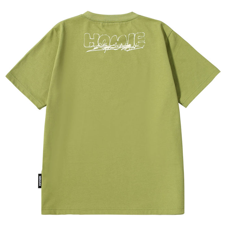 homie the same new fine cotton English pattern printed heavy shoulder T-shirt