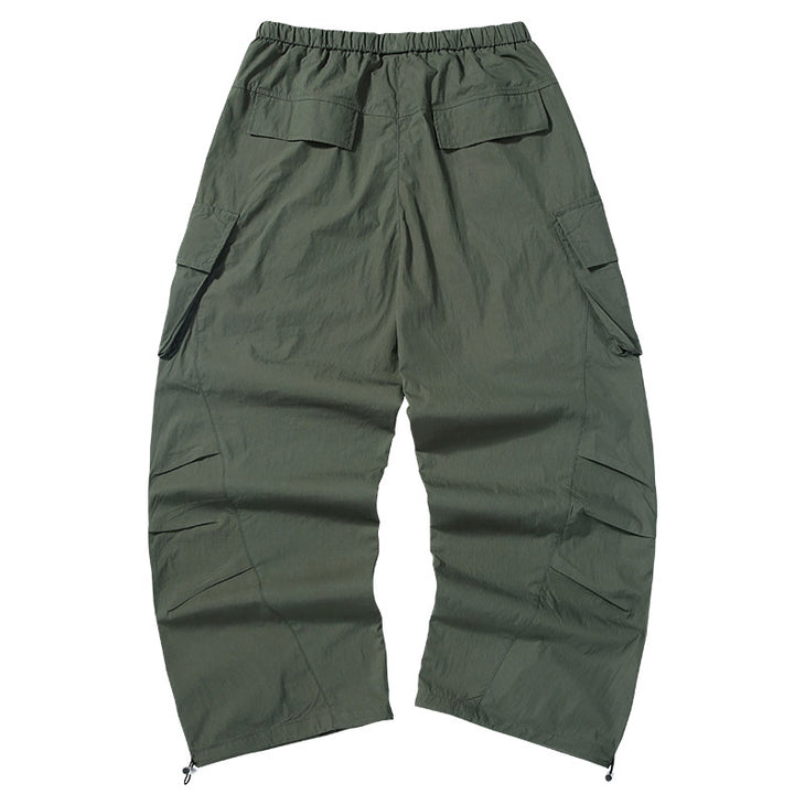 American tide mountain style letter print multi-pocket small pleats loose straight leg drawstring pants waist paratrooper casual pants