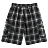Black and white plaid baggy six-cent shorts with multiple pockets
