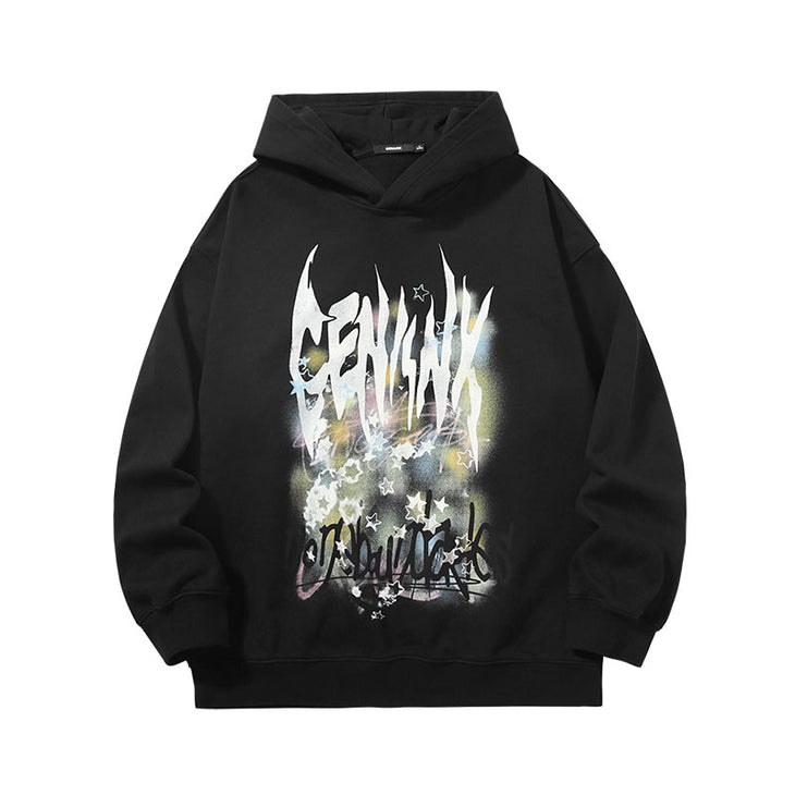 【GENANX2024NEW】Far infrared self-heating constant temperature Graffiti candy color star letter print hoodie drop sleeve fleecy hoodie