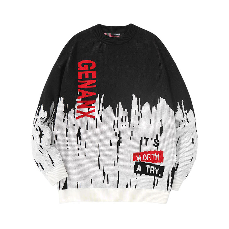 【GENANX2024NEW】English letters jacquard crew-neck couple knit sweater