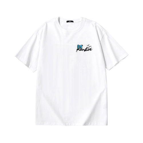Seagull Waves English letter print loose sleeved cotton T-shirt