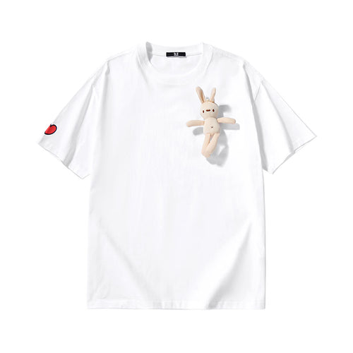 Chinese Zodiac rabbit Year bunny doll pin love printed cotton T-shirt