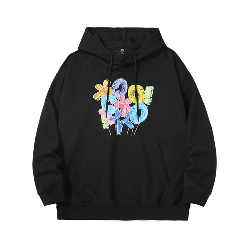 Bright candy color balloon print loose version sleeved hoodie