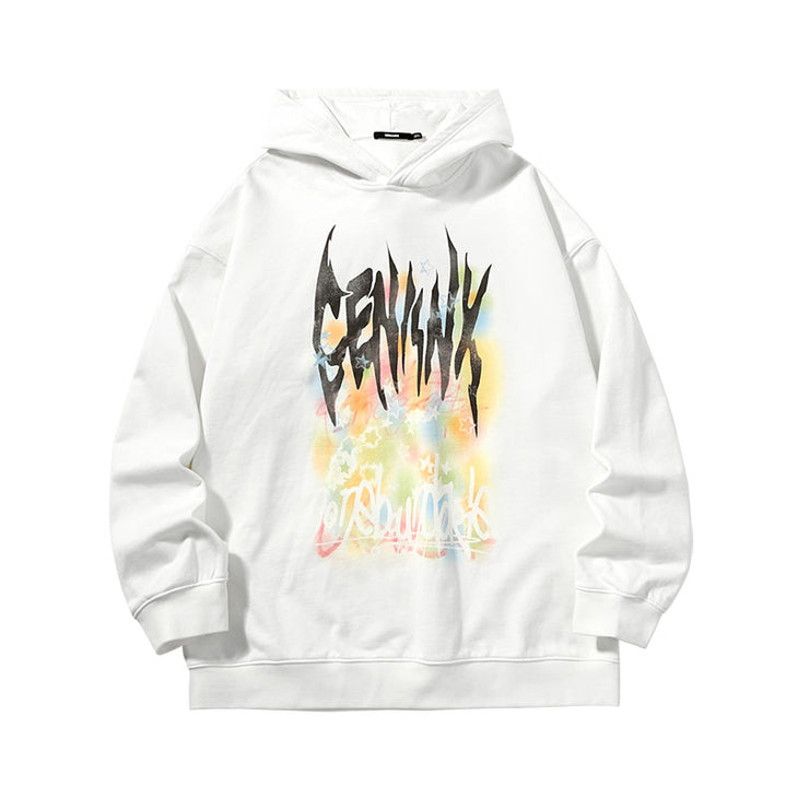 【GENANX2024NEW】Far infrared self-heating constant temperature Graffiti candy color star letter print hoodie drop sleeve fleecy hoodie