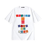 Rainbow color square letter cartoon rabbit print sleeved cotton T-shirt