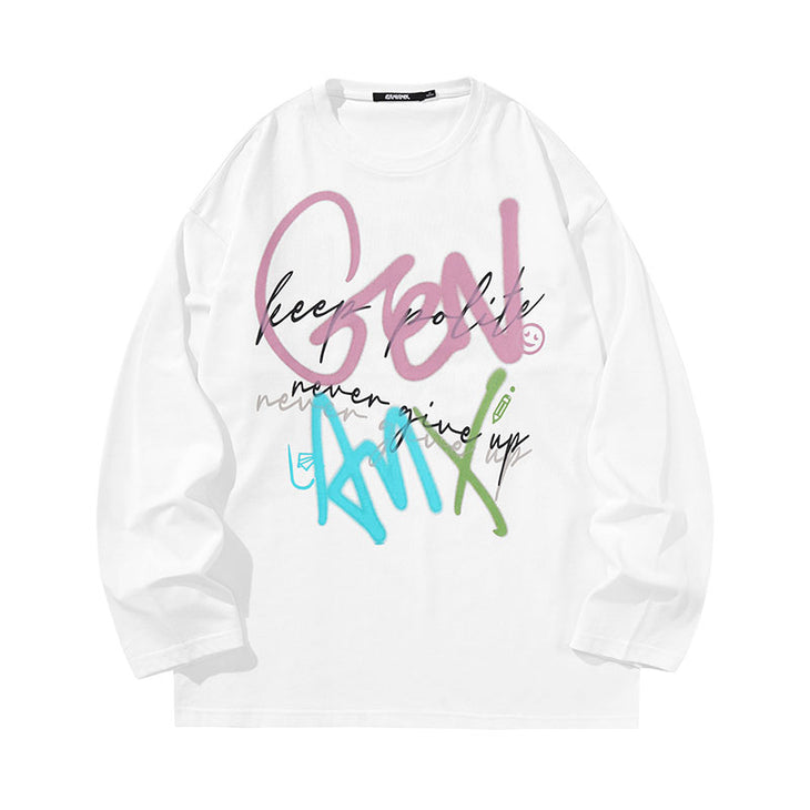 Glitz spray-painted graffiti letter-print loose shoulder neck hoodie