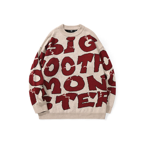 Street hip-hop graffiti alphabet jacquard round neck drop cuff pullover sweater
