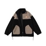 Contrasting color patchwork embroidered logo with rotator sleeve stretch rope hem lamb wool jacket