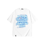 Splash-ink letter-graffiti printed round neck drop shoulder sleeve five-quarter sleeve cotton T-shirt