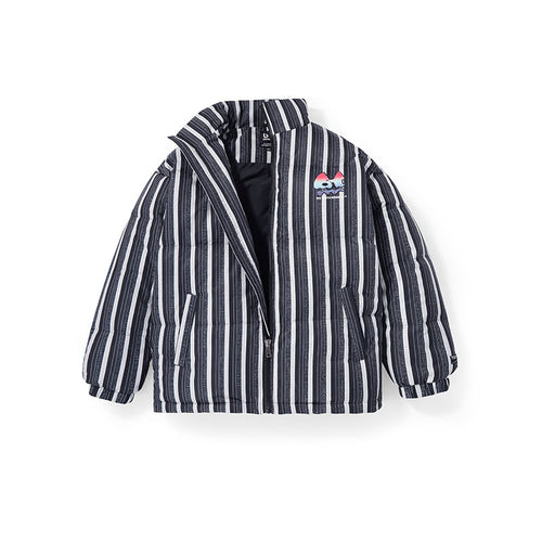 White down jacket with matching striped letter print with shoulder sleeves and closed sleeves