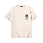 Rose monogram print loose sleeved cotton round neck T-shirt