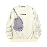 Satchel white duck print zipper pocket Space cotton ribbed close-in hoodie