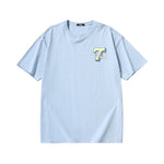Simple basic monogram print loose sleeved cotton T-shirt