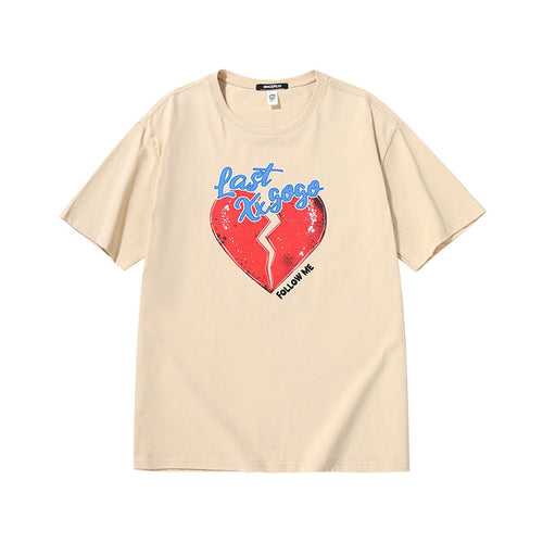 Heartbreak print English letter loose sleeved cotton T-shirt